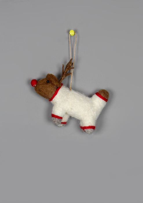 Handmade Felt Christmas Deer Hanging Ornament – Wool Decoration from Nepal