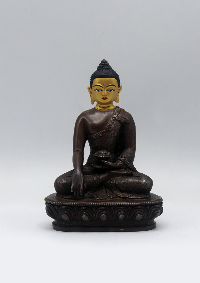 Gold Face Painted Copper Shakyamuni Buddha Statue 5.5"H