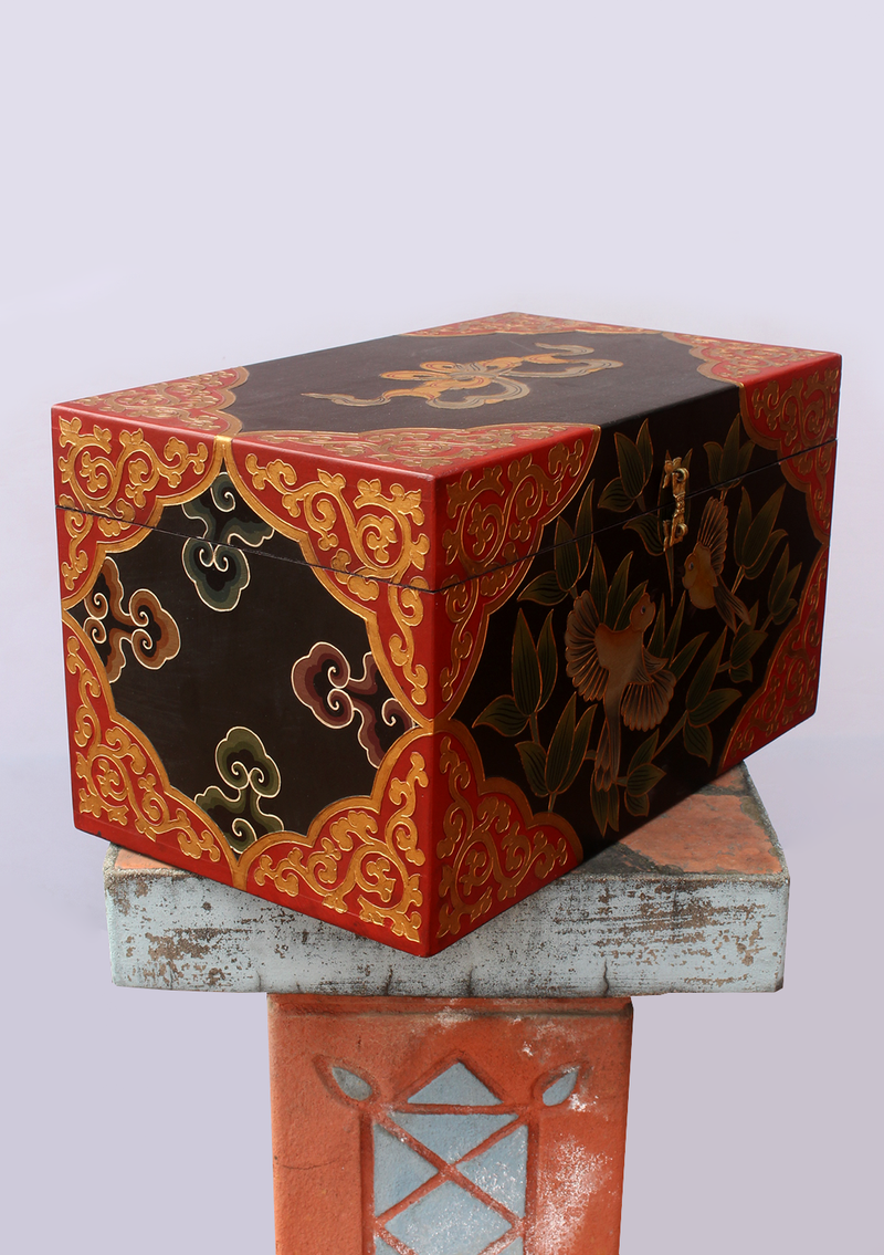 Handpainted Tibetan Birds Wooden Large Box