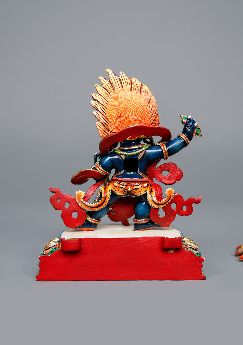 Handpainted Master Vajrapani Statue-Goldplated Copper 7.5" Himalayan Buddhist Protector