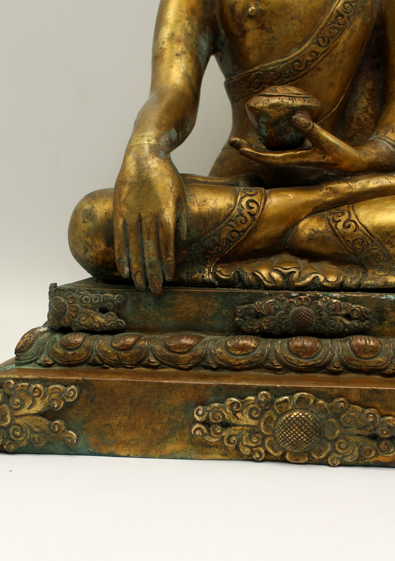 Antique Gilted Crown Buddha Statue 11" H
