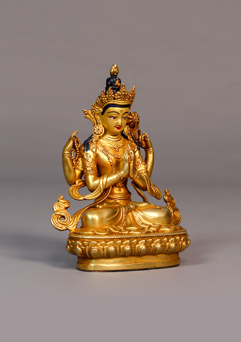 Fully Gold Plated Chenrezig Statue 4.25"H
