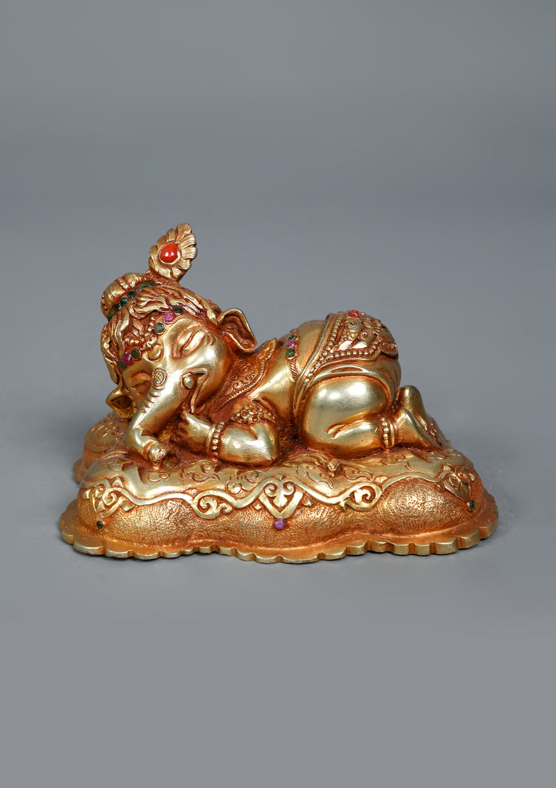 Handmade Copper  Gilded  Ganesh Idol for Home Décor & Spiritual Blessings
