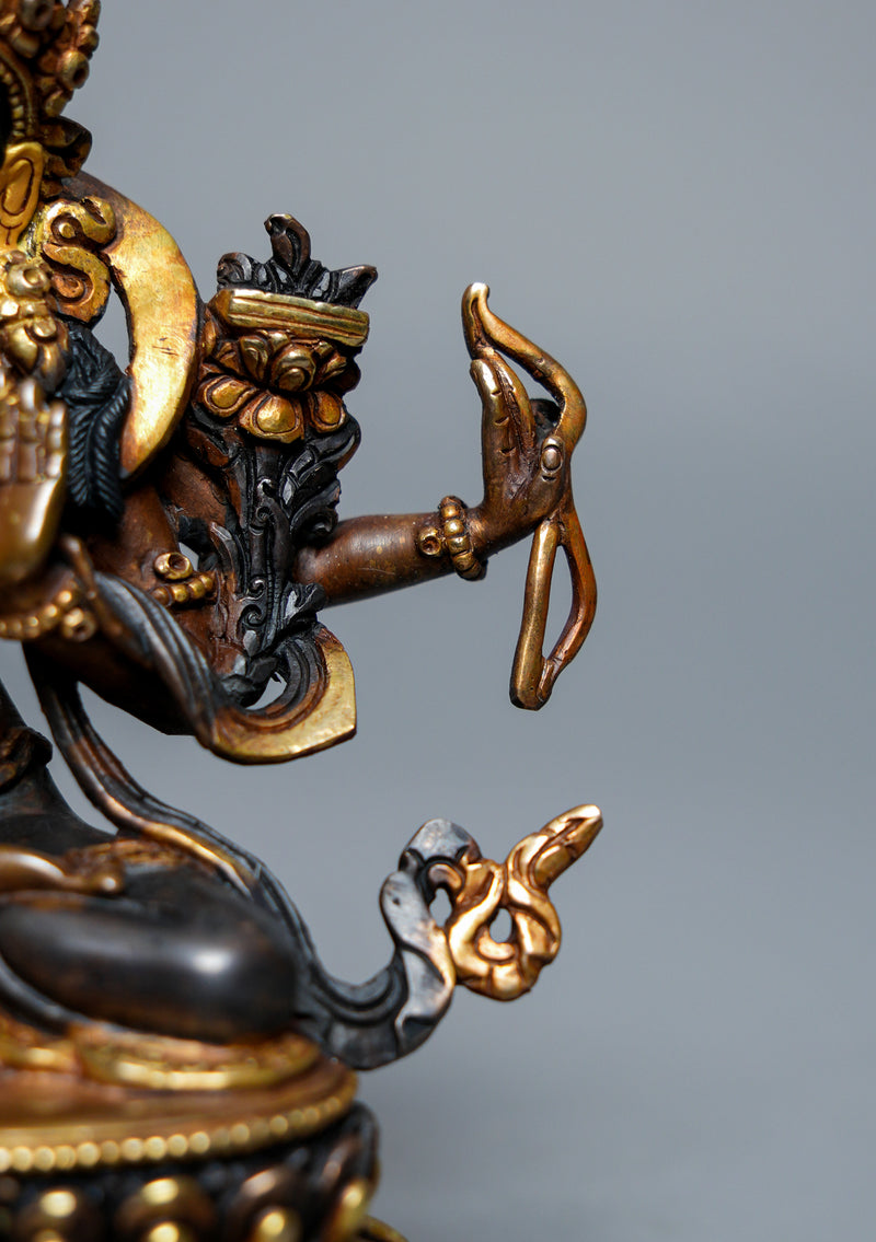Partly Gold Plated Maha Manjushree Statue 6.25" H
