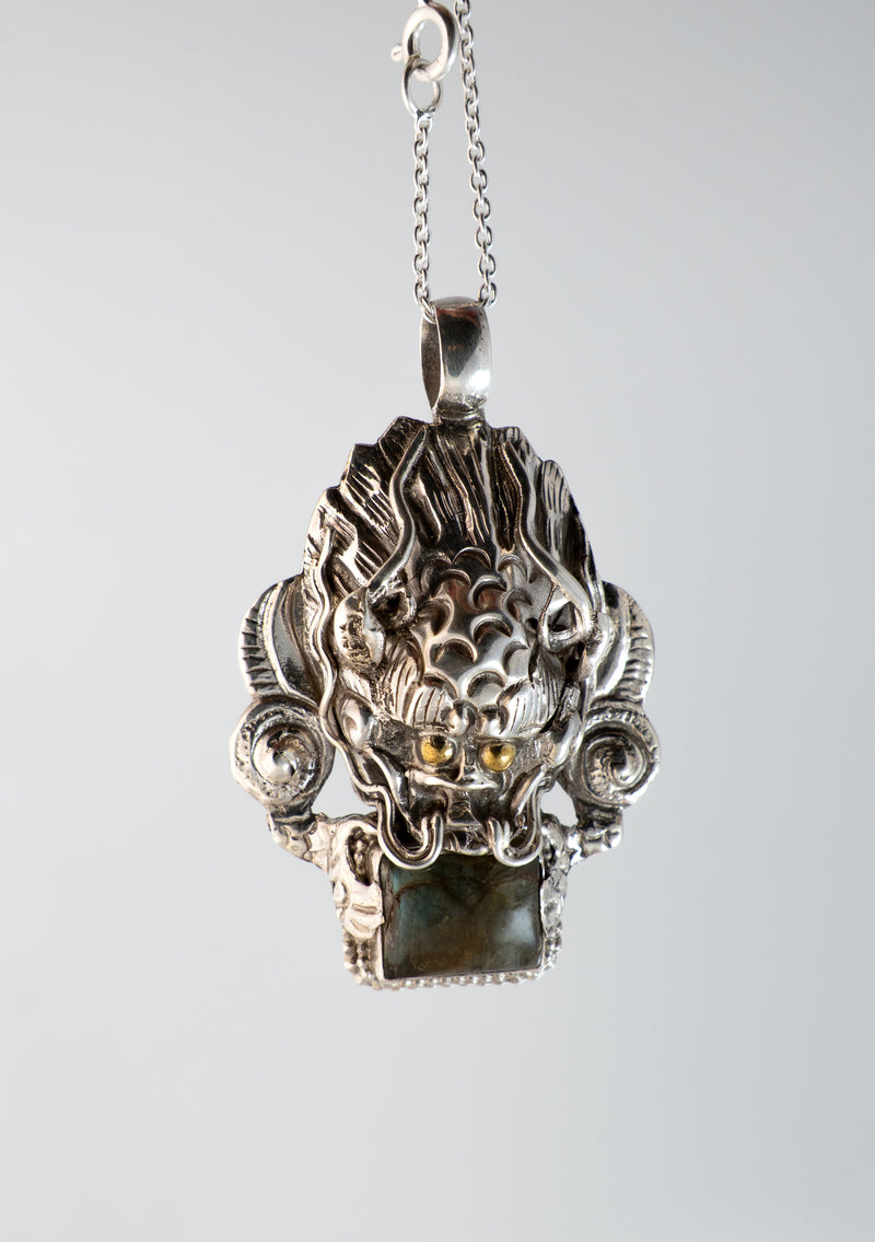 Sterling Silver Labradorite Dragon Pendant with Chain