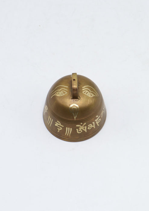 Buddha Eyes and Om Mani Mantra Painted Brass Bell