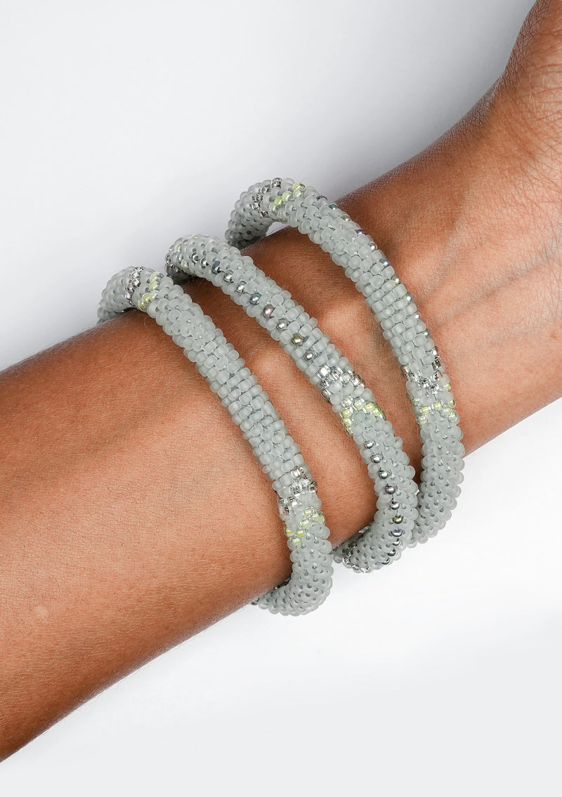 Grey and Silver Highlights Nepalese Roll Beads Bracelet
