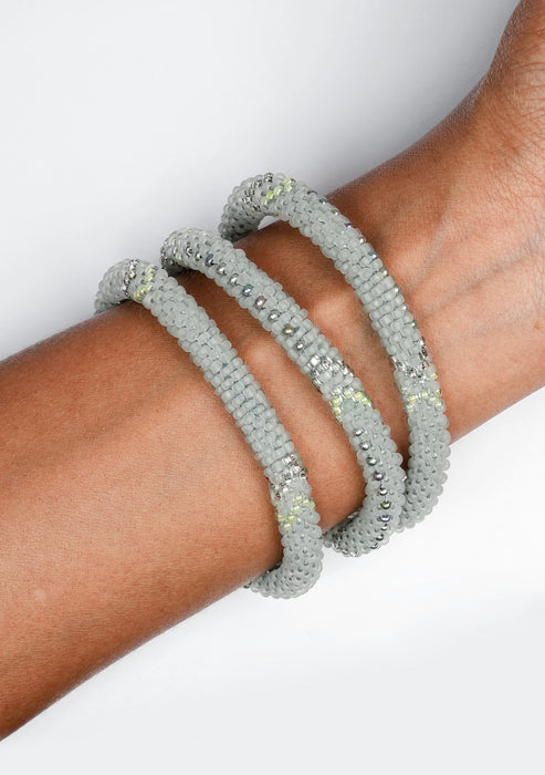 Grey and Silver Highlights Nepalese Roll Beads Bracelet