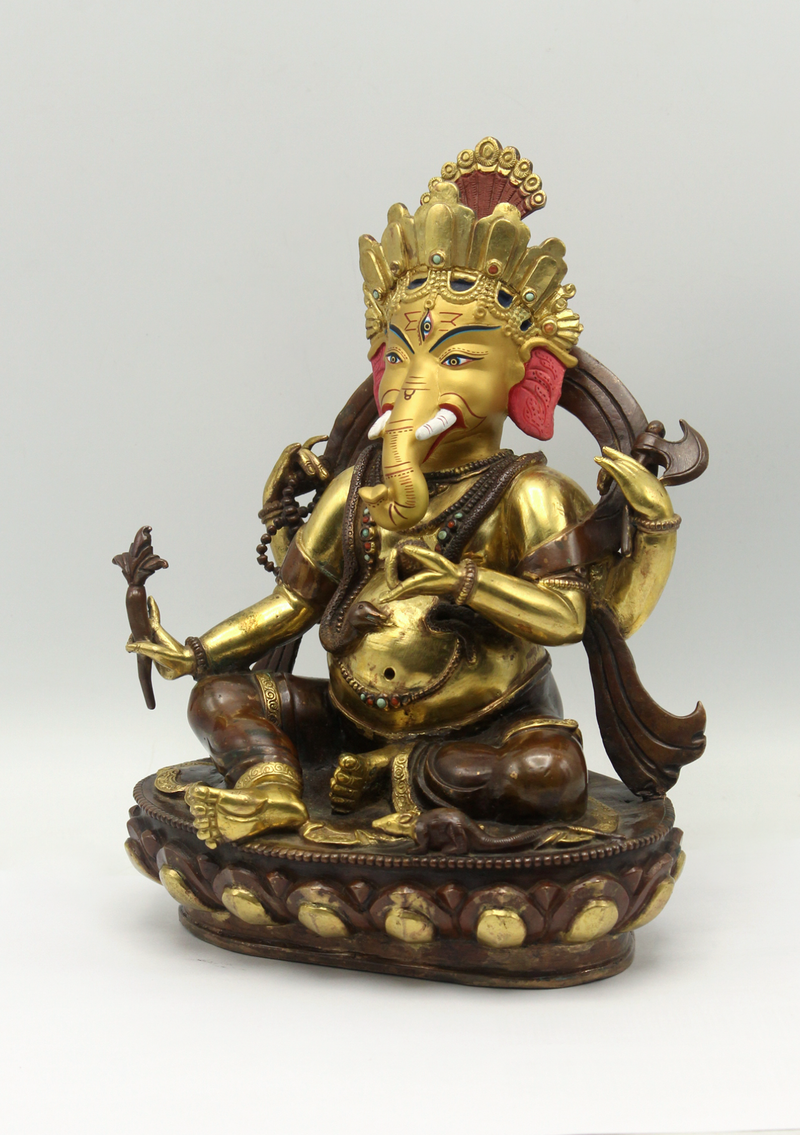 Partly Gold Plated Four-Armed Ganesha Statue 8"H  SHREE GANESH
