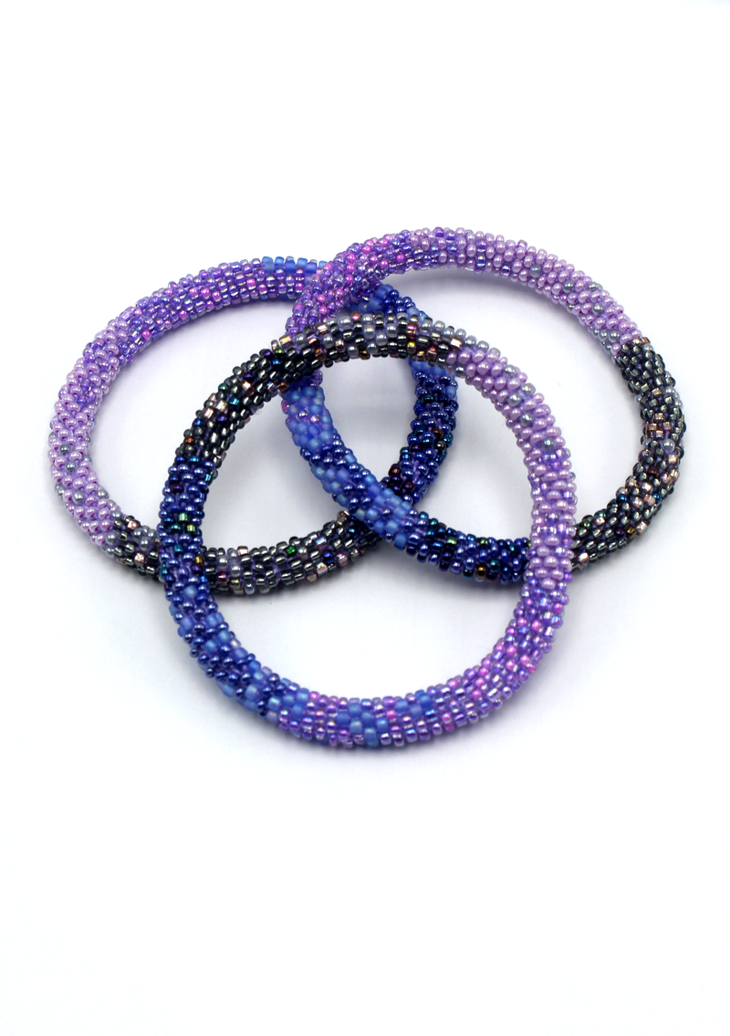 Purple Black Roll on Beads Bracelet