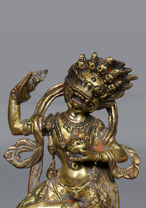 Antique Copper Simhamukha Statue 8.5"H