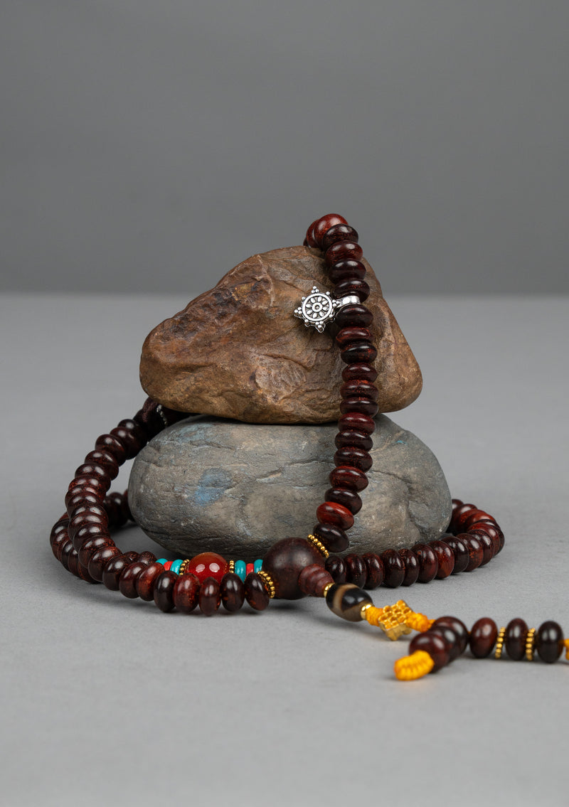 108 Tibetan Rosewood Prayer Mala with Bell and Dorjee Mala Counter