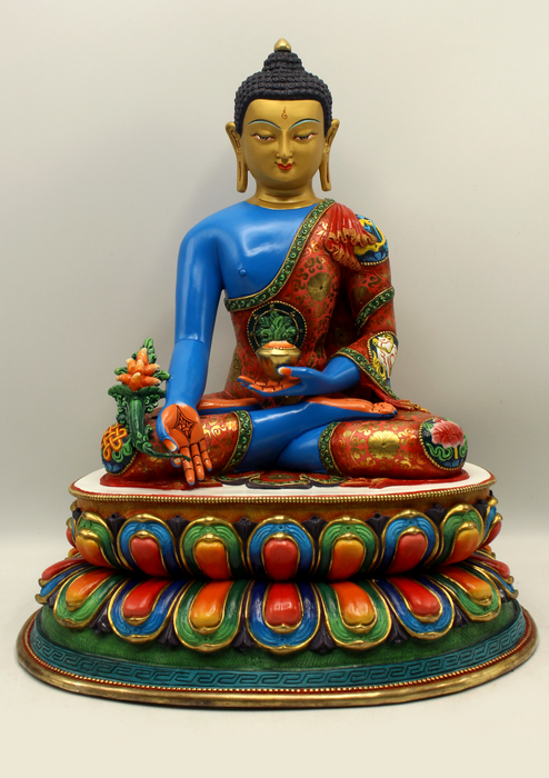 RAJ MUNI SHAKYA   Goldplated  Colored Medicine Buddha Statue 14.5"H