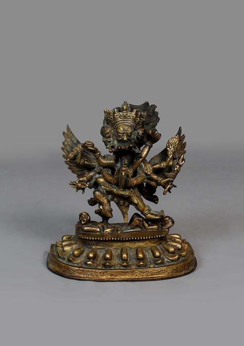 Antique Copper Vajrakilaya Guardian Statue 7"H