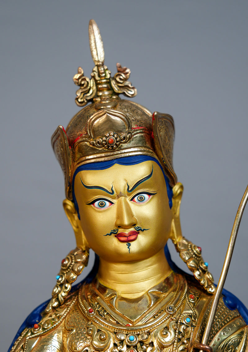 Masterpiece Fully Gold Plated Guru Rinpoche (Padmasambhava) Statue – Sacred Tibetan Buddhist Art | 14” H
