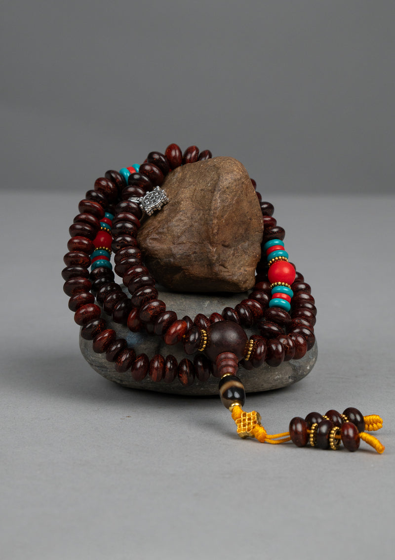 108 Tibetan Rosewood Prayer Mala with Bell and Dorjee Mala Counter
