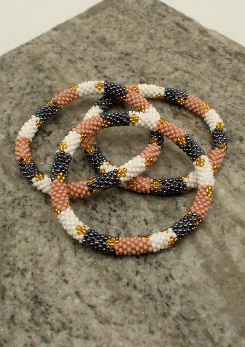 Silver Black Roll Beads Bracelet