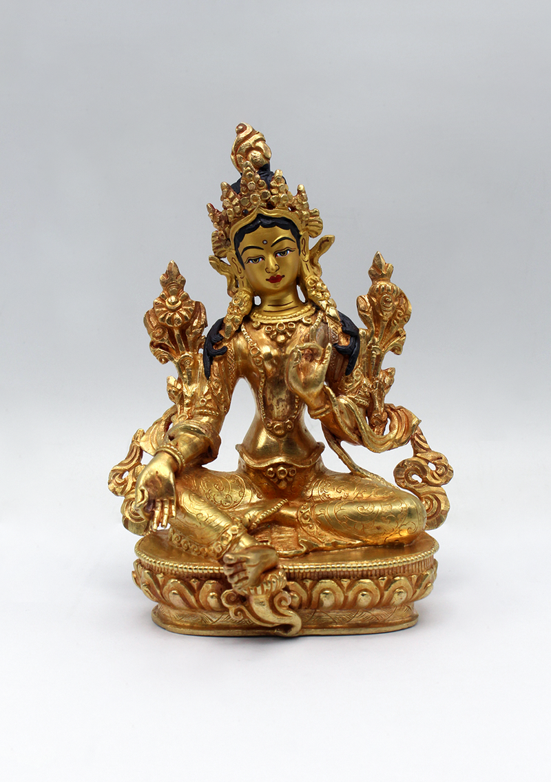 Gold Plated Green Tara Statue 6"H