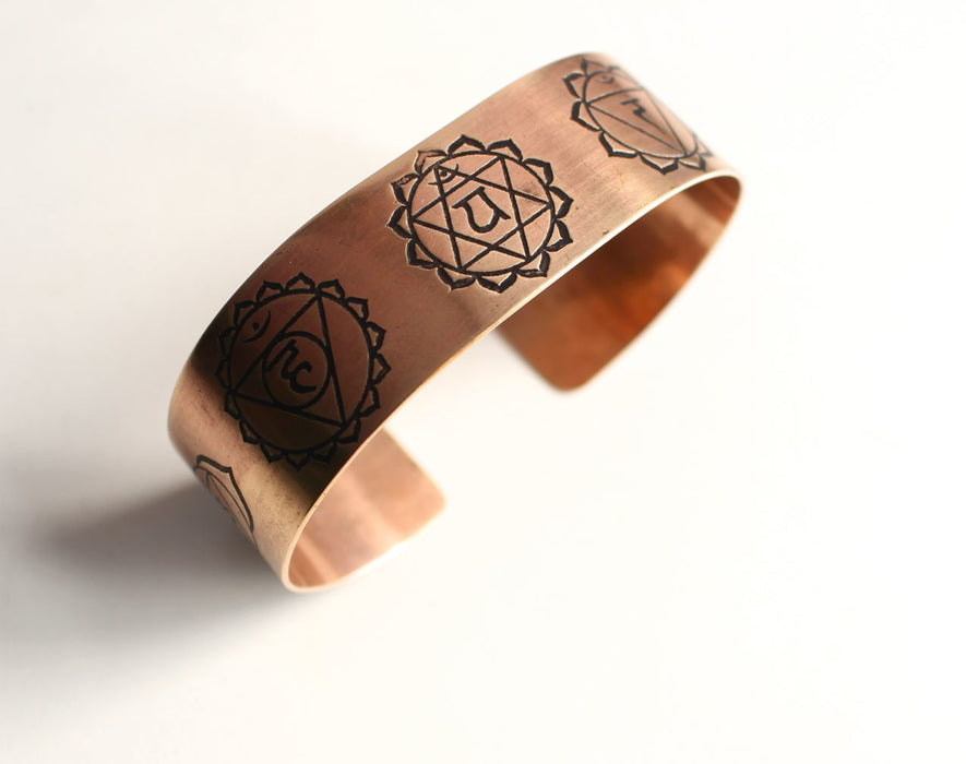Seven Chakra Carved Healing Copper Cuff Bangle
