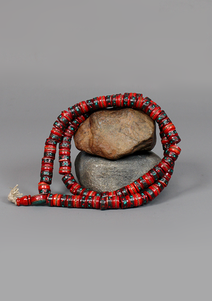 Bone Inlaid 108 Beads Red Prayer Mala