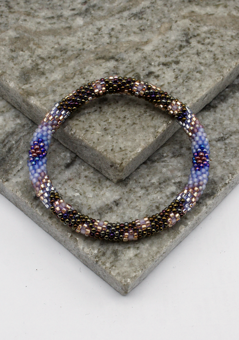 Black Purple Stripe Roll on Beads Bracelet