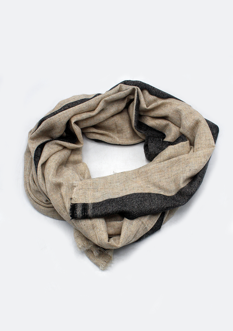 Black Border Plain Gray Mix Wool Cashmere Shawl