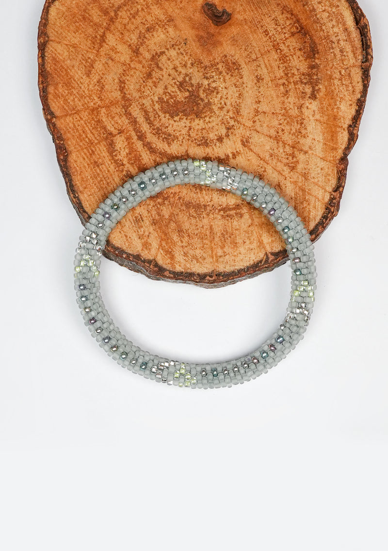 Grey and Silver Highlights Nepalese Roll Beads Bracelet