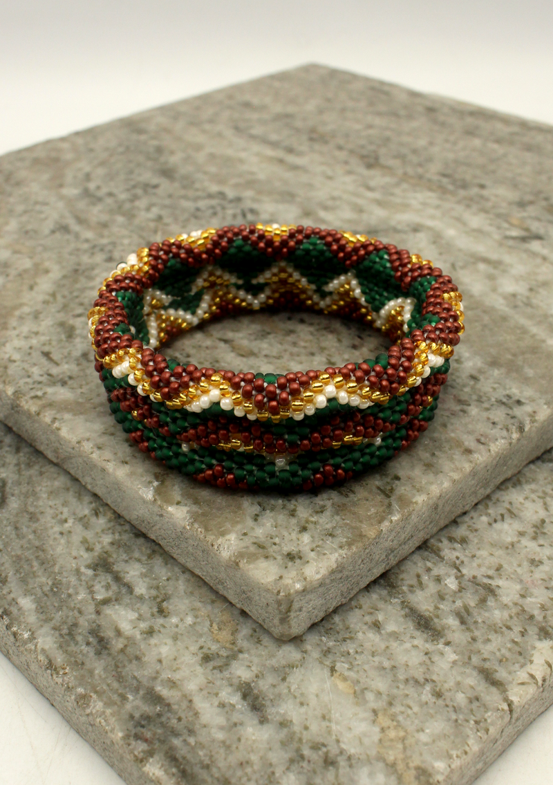 Dark Green Brown Star  Nepalese Roll on Bracelet