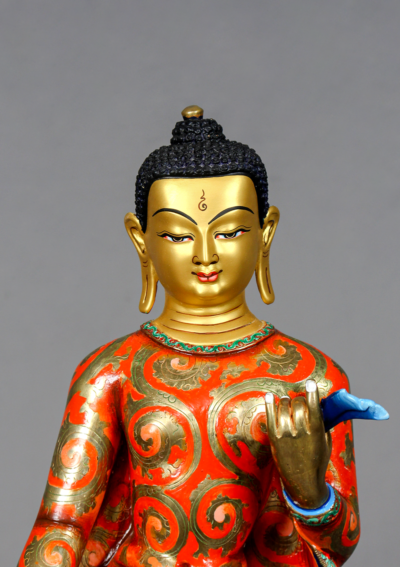 Masterarts Gilted Copper Gilted Standing Maitreya  Painted Statue 17.5" H