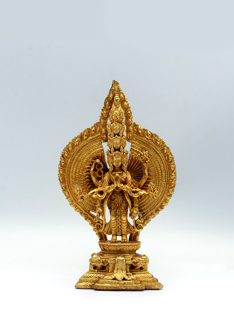Gold Plated Avalokiteshvara Statue 6"H