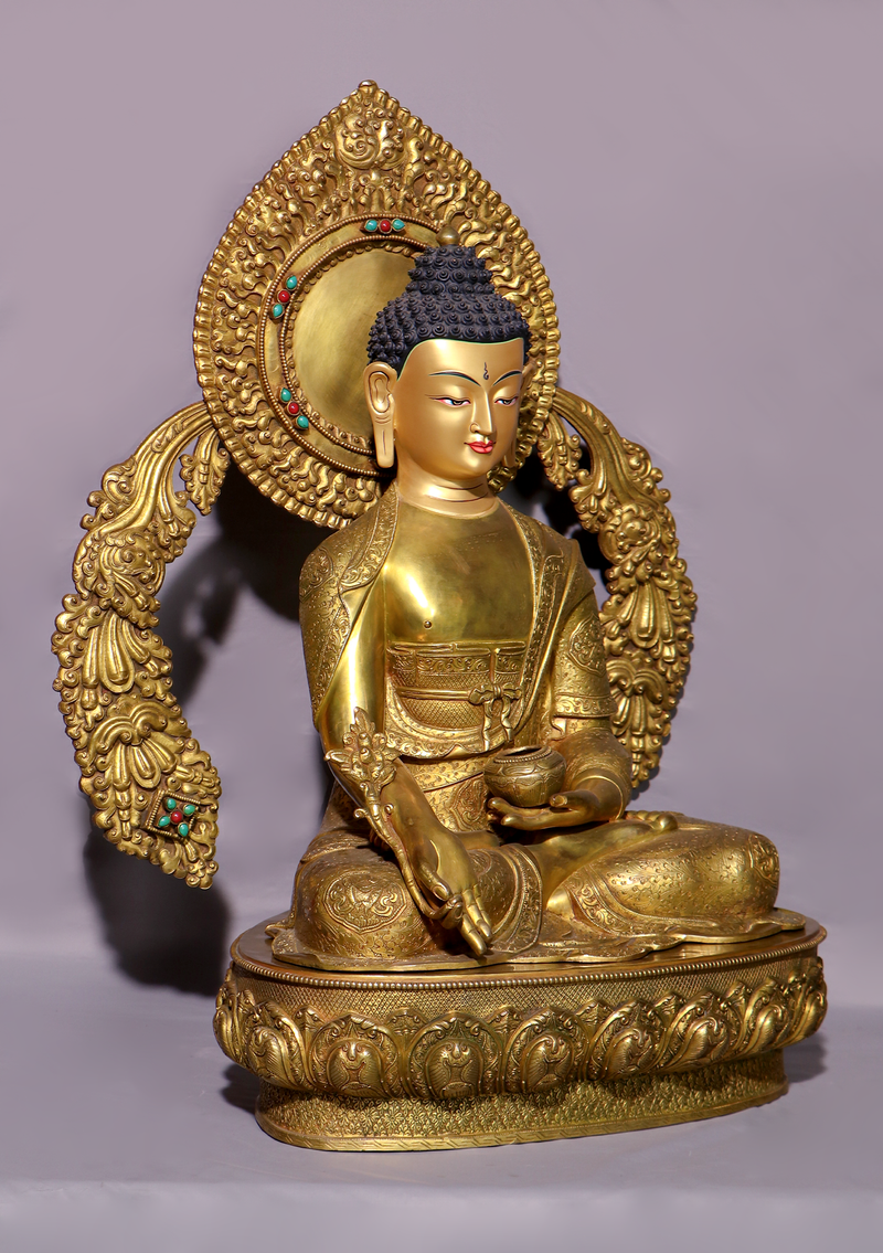 Mastercrafted 24 K Gold Gilded Medicine Buddha Statue 25"H