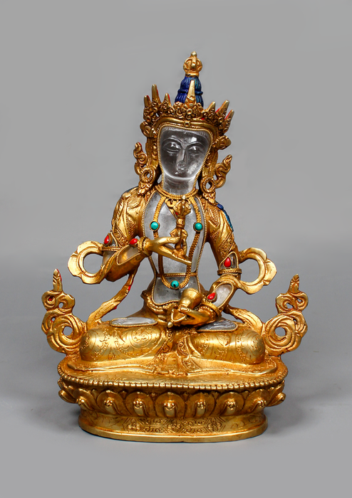 Gold Plated Crystal Vajrasattva Statue 9"H