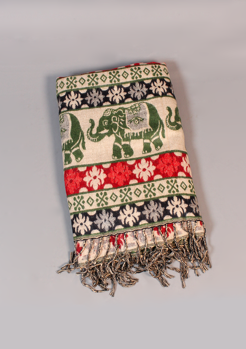 Handloomed Elephant Pattern Woolen Shawl - Himangi