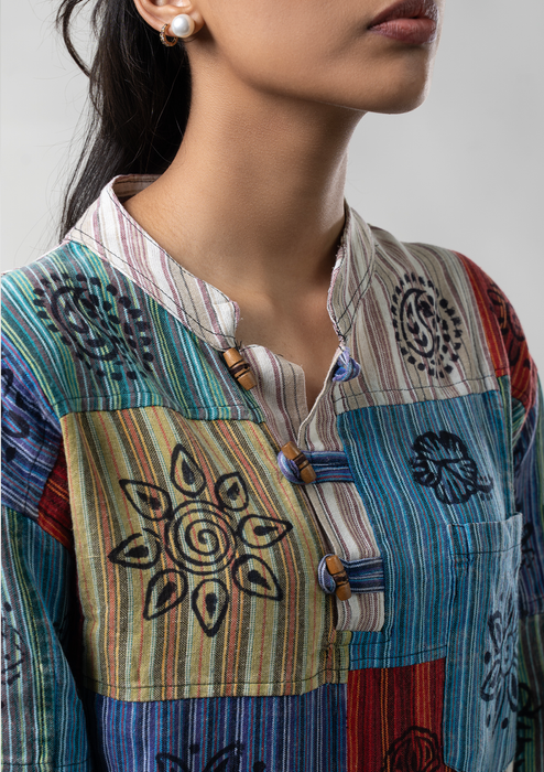 Multicolored Hippie Style Cotton Kurta Shirt - Full Sleeves