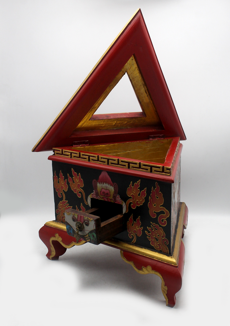 Master arts Painting Triangle  Mahakala Black and Red Incense Burner