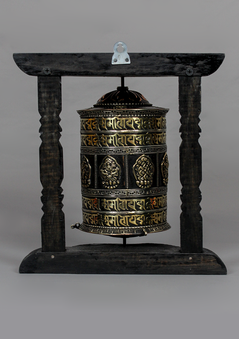 Wall Hanging Single Prayer Wheel With Mantra Carvings
