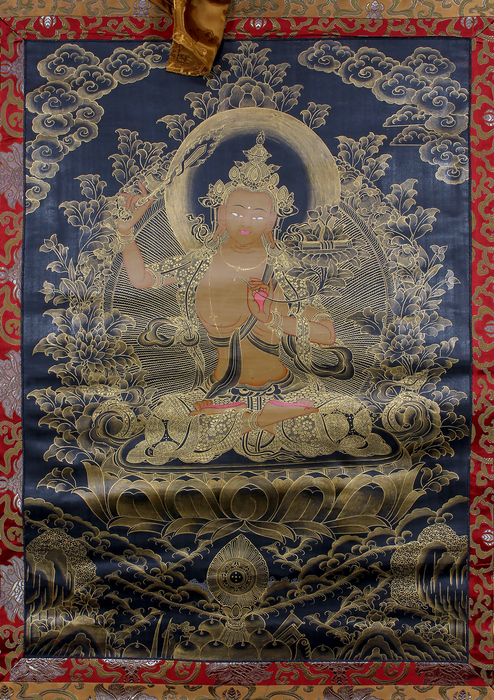 Manjushree Black and Gold Brocade Thangka Painting