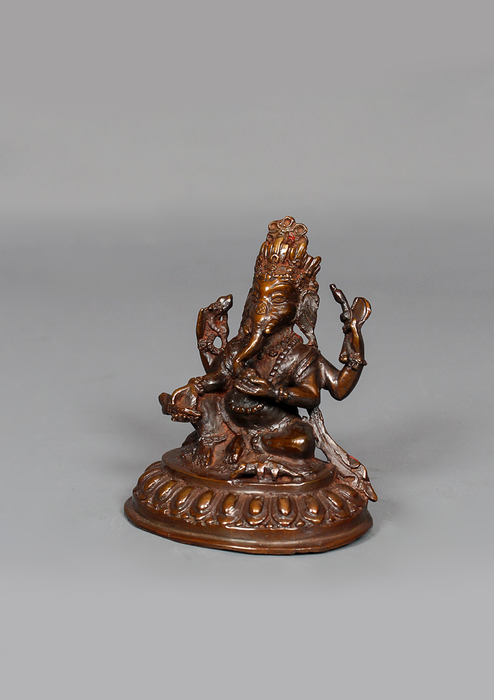 Copper  Oxydized Ganesha Statue 3.6" H