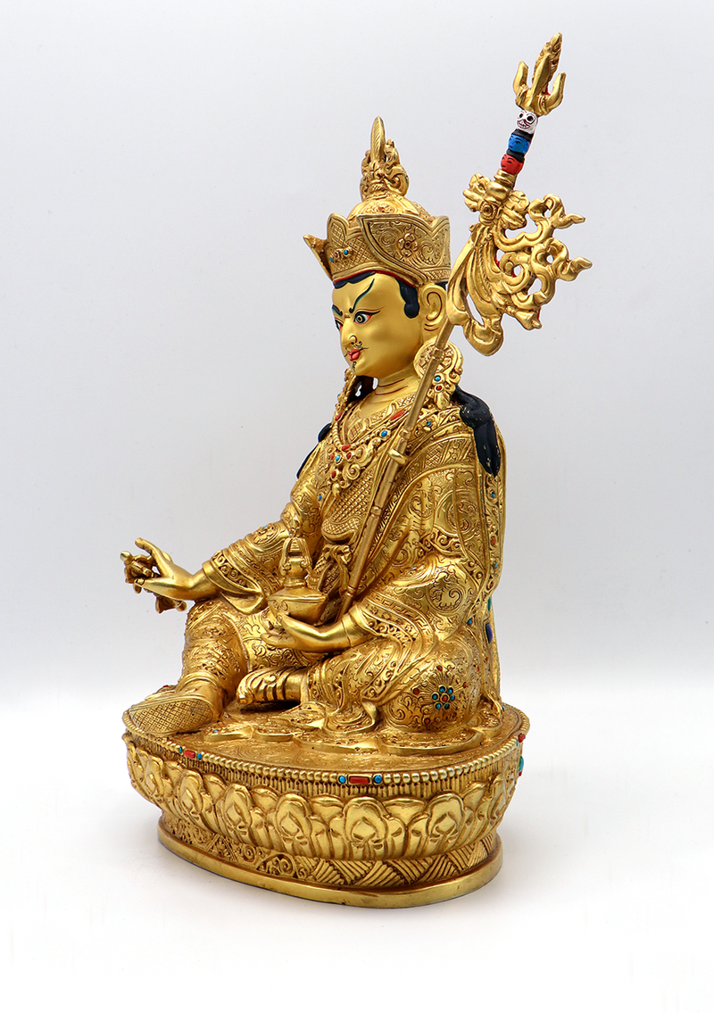 Full Gold Plated Guru Padmasambhava Statue 11"H