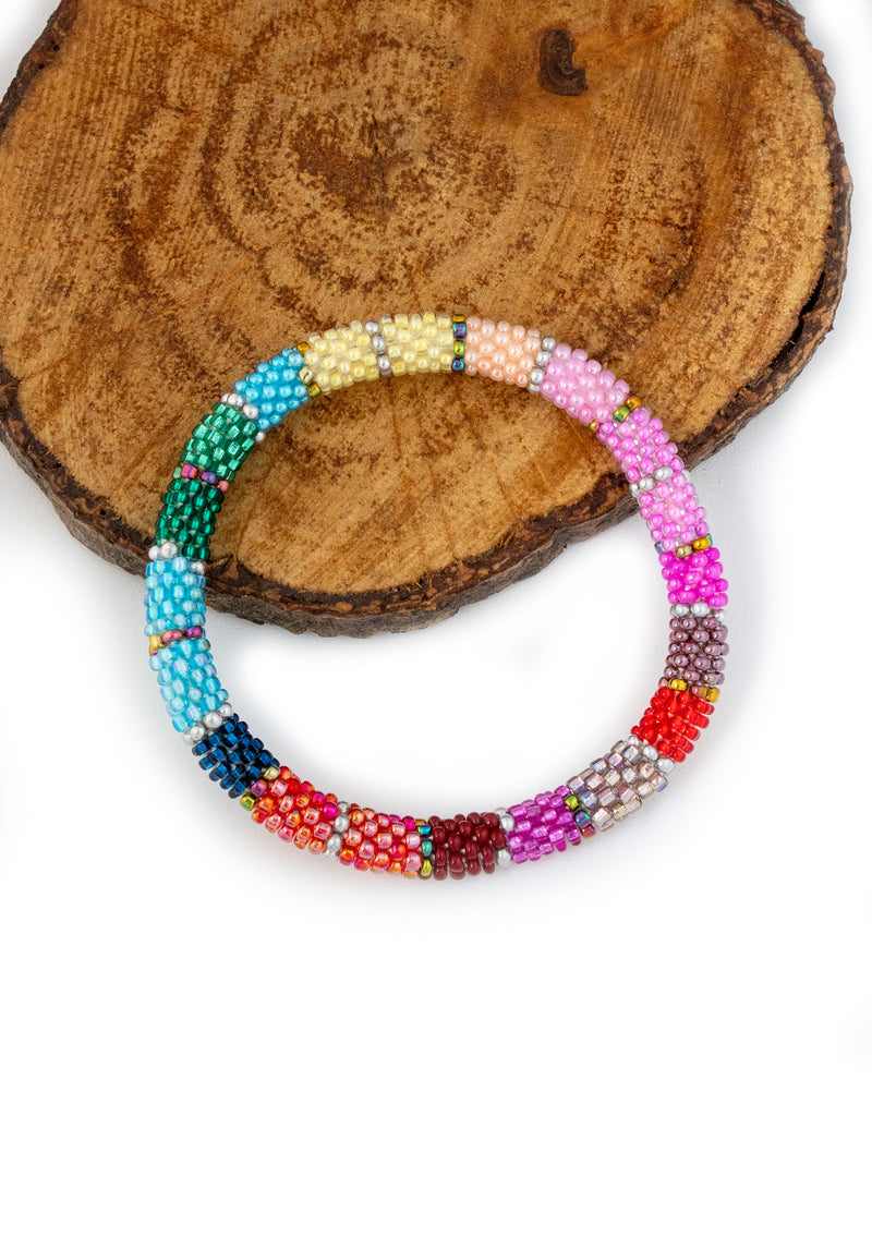 Multi Color Vibrant Nepalese Roll Bead Bracelet
