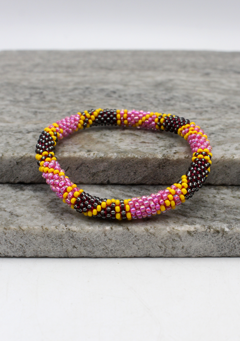 Yellow Black Spiral Nepalese Roll on Beads Bracelet