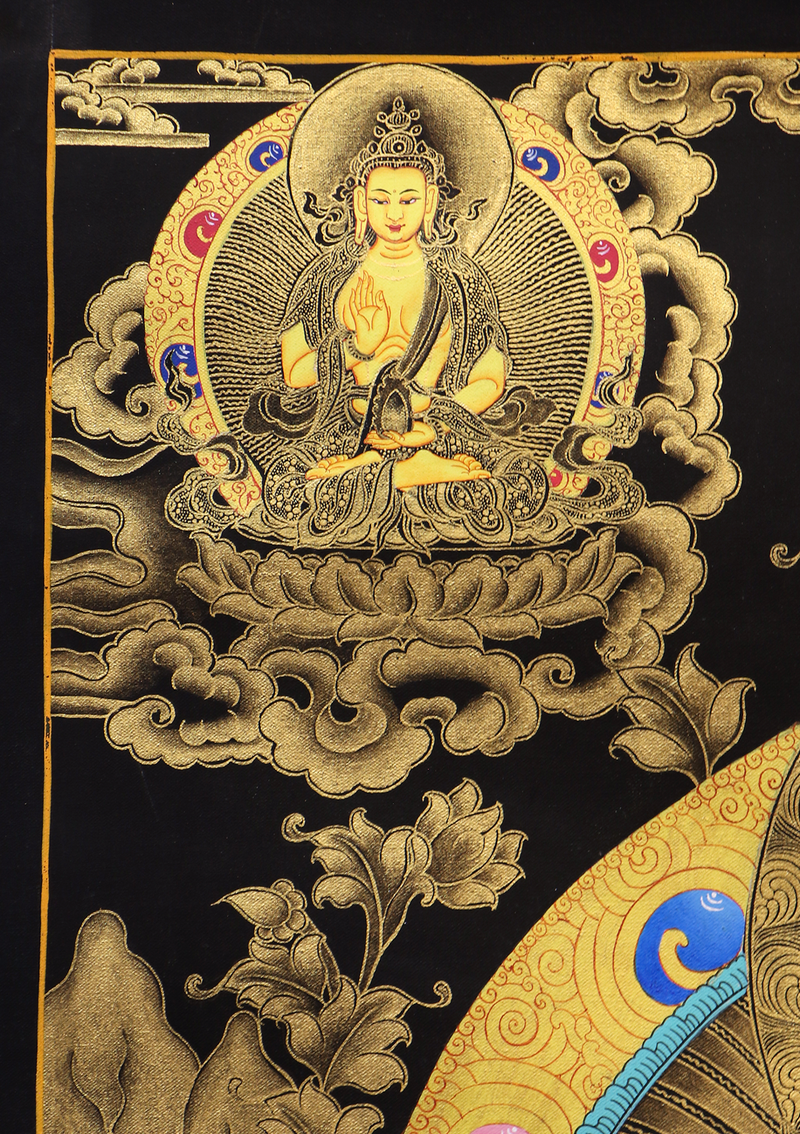 Aparmita  Black and Gold Thangka Painting