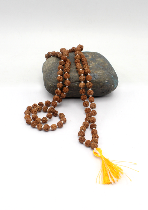 Rudraksha Beads Prayer Mala with Yellow Tassel
