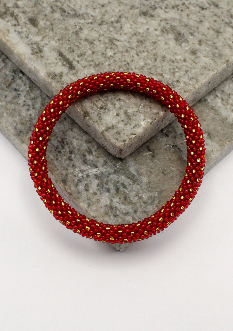 Golden Red Roll on Beads Nepalese Teej Bracelet