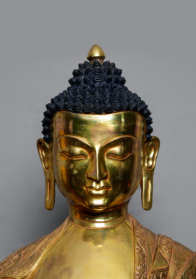 Gold Plated Hand-Carved Shakyamuni Buddha Statue – 2.6 Ft