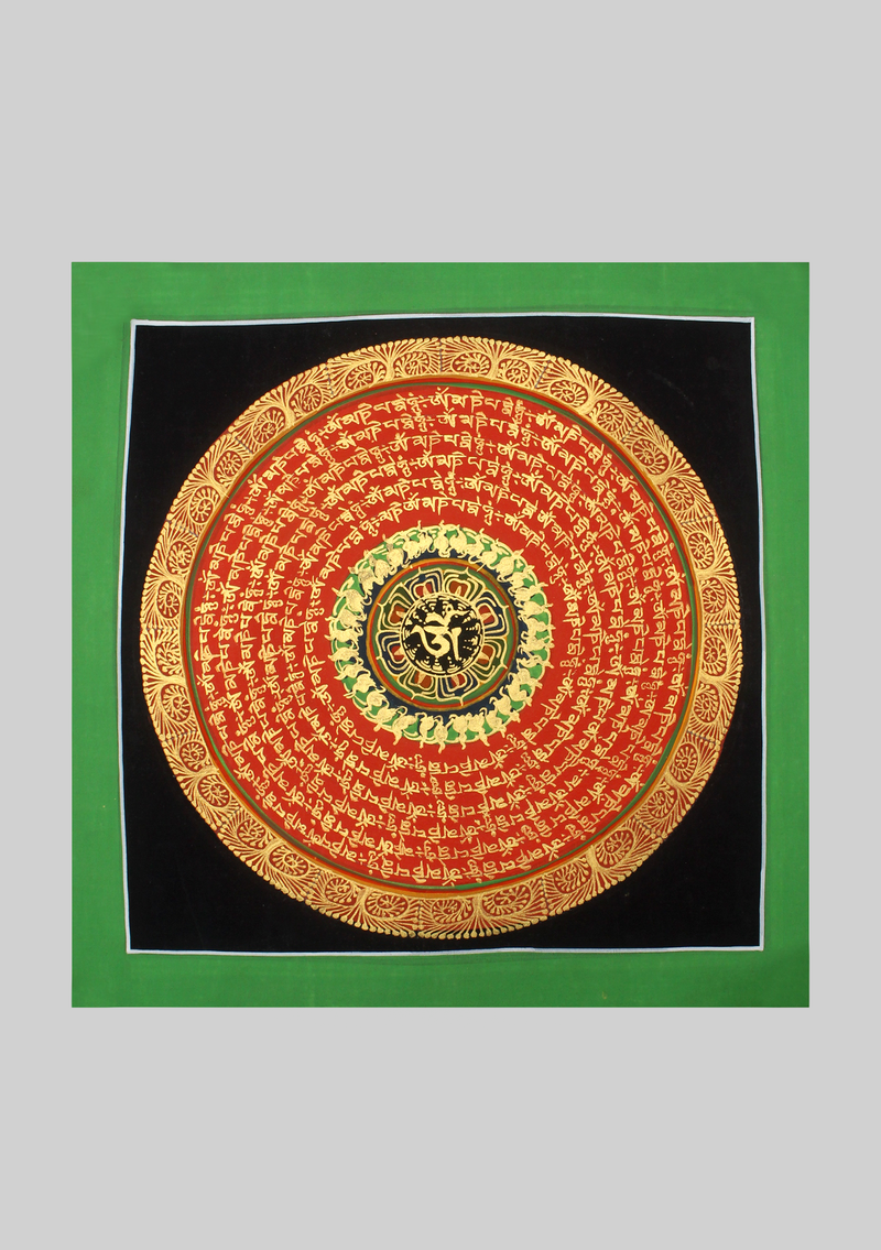 Green Tibetan Om Thangka Painting