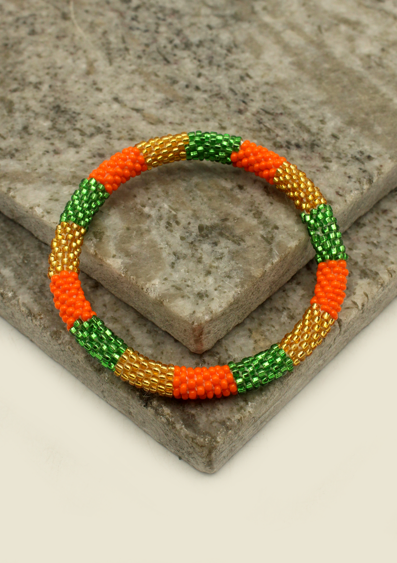 Orange Green Gold Roll Beads Bracelet