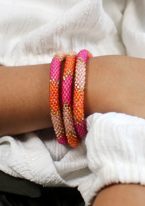 Royal Baby Pink Orange Nepalese Roll on Bracelet for Kids