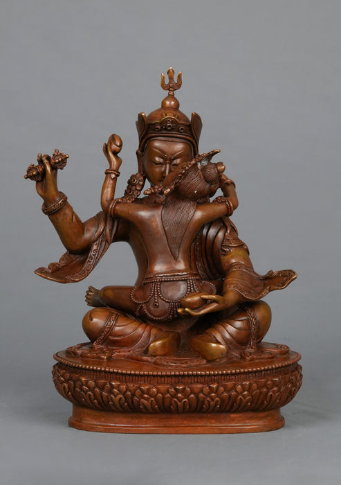 Oxidized Copper Guru Rinpoche Shakti Statue 9" H
