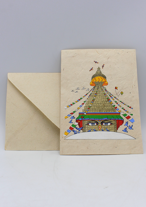 Buddha Stupa Painted Handmade Nepalese Lokta Paper Greeting Card